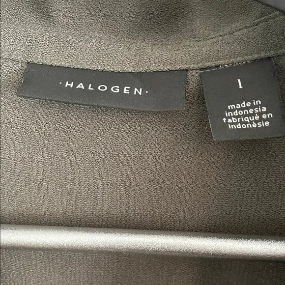 Halogen Women's Dark Olive Polyester Button Down Blouse - Picture 2 of 8